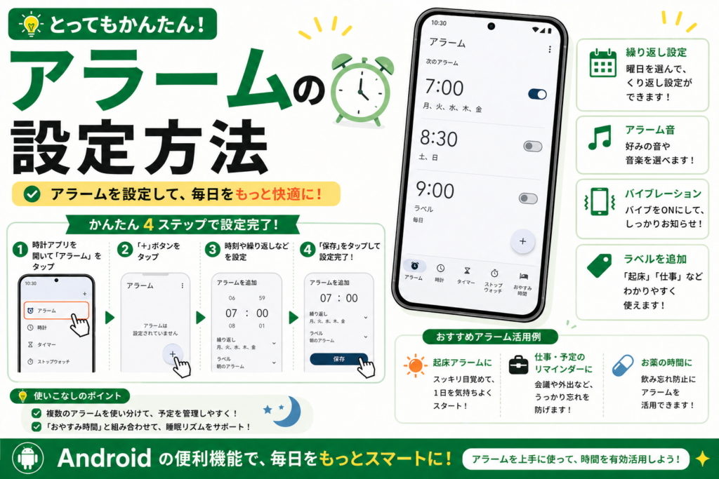 アラームの設定方法【目覚まし設定】